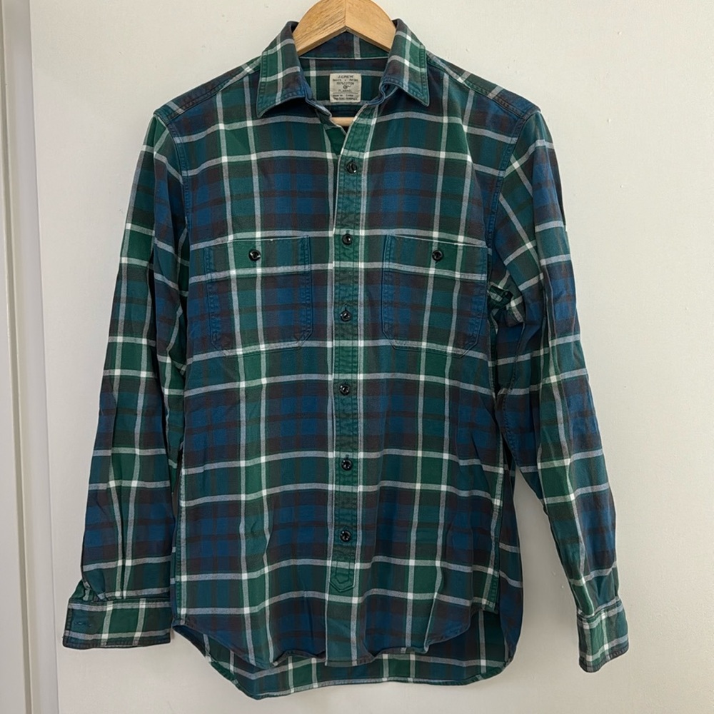 J Crew plaid flannel shirt. Size Small. No holes or stains. A classic.